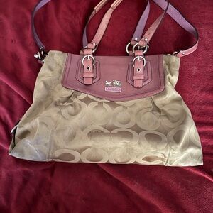 Coach Tan and Pink Shoulder Bag with Elegant Design